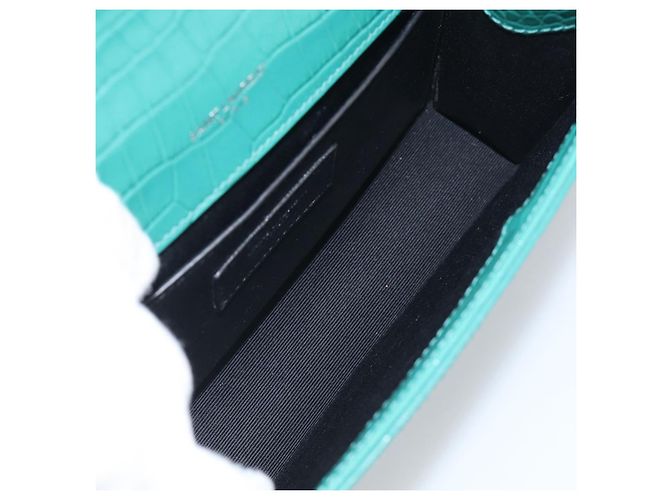 Autre Marque Saint Laurent Sac à chaîne Kate Cuir effet croco Vert Argent - vue 11