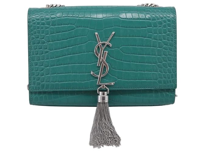 Autre Marque Saint Laurent Sac à chaîne Kate Cuir effet croco Vert Argent - vue 13