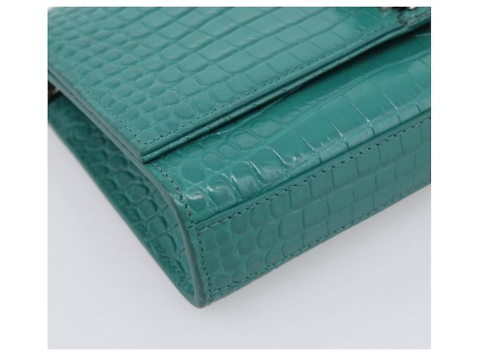 Autre Marque Saint Laurent Sac à chaîne Kate Cuir effet croco Vert Argent - vue 15