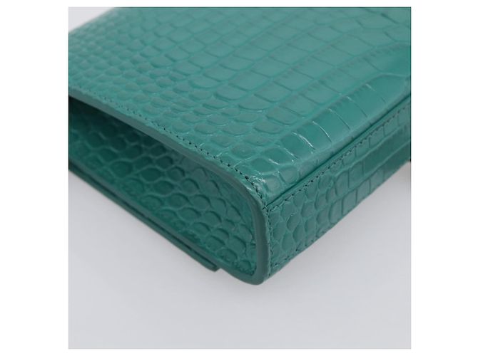 Autre Marque Saint Laurent Sac à chaîne Kate Cuir effet croco Vert Argent - vue 17