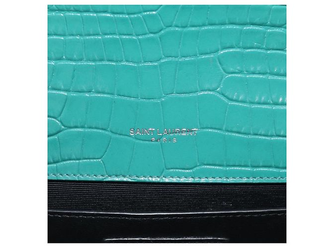 Autre Marque Saint Laurent Sac à chaîne Kate Cuir effet croco Vert Argent - vue 21