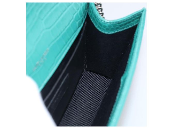Autre Marque Saint Laurent Sac à chaîne Kate Cuir effet croco Vert Argent - vue 23