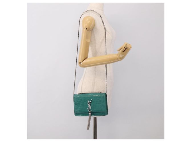 Autre Marque Saint Laurent Sac à chaîne Kate Cuir effet croco Vert Argent - vue 26