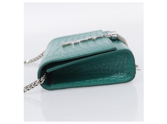 Autre Marque Saint Laurent Sac à chaîne Kate Cuir effet croco Vert Argent - vue 3
