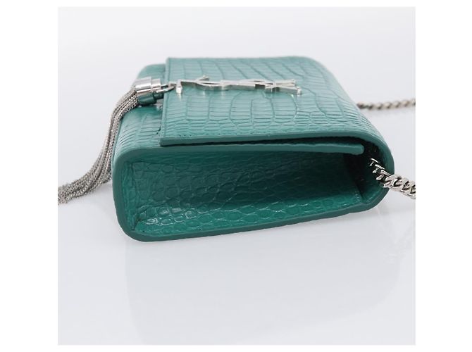 Autre Marque Saint Laurent Sac à chaîne Kate Cuir effet croco Vert Argent - vue 4