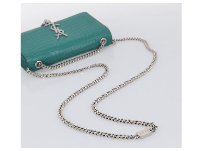 Autre Marque Saint Laurent Sac à chaîne Kate Cuir effet croco Vert Argent - vue 7