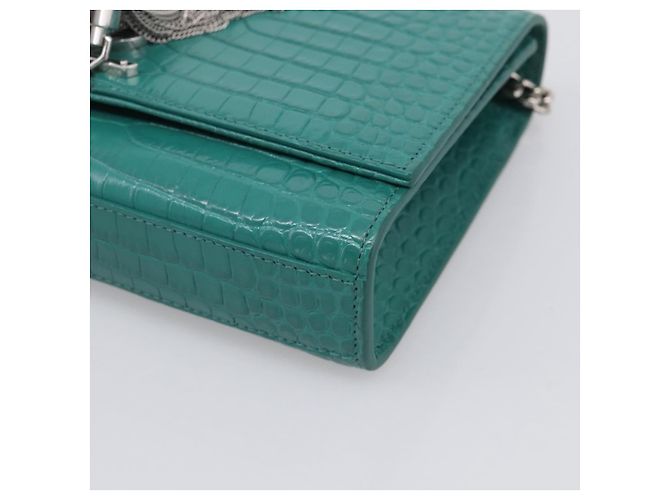 Autre Marque Saint Laurent Sac à chaîne Kate Cuir effet croco Vert Argent - vue 8