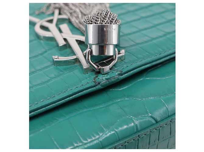 Autre Marque Saint Laurent Sac à chaîne Kate Cuir effet croco Vert Argent - vue 9