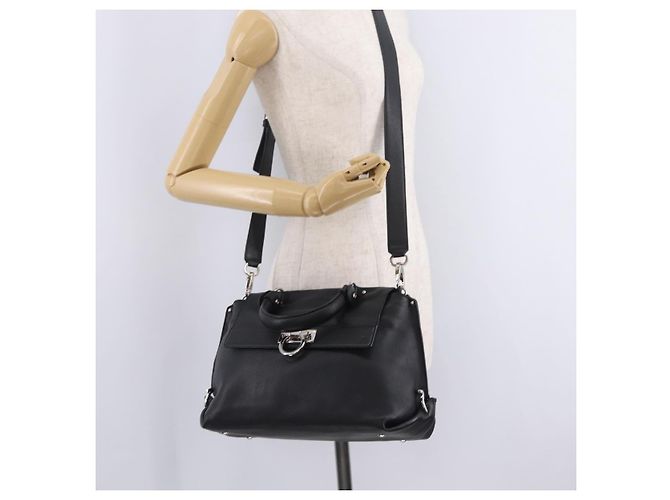 Salvatore Ferragamo Sofia Gancini Bag Leather 2way Black Silver - vista 31