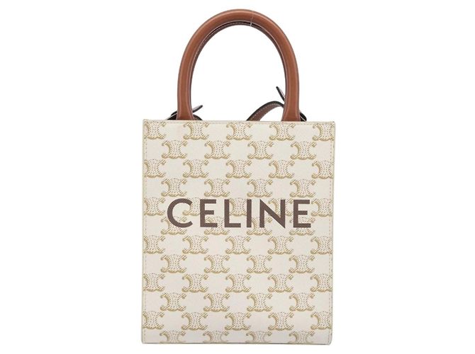 Céline CELINE Triomphe Mini Vertical Cabas Mala de Mão PVC 2way Ivory Gold - vista 13