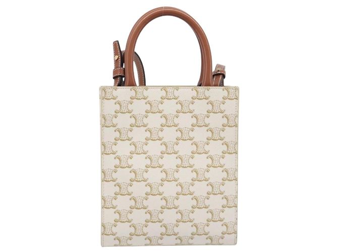 Céline CELINE Triomphe Mini Vertical Cabas Mala de Mão PVC 2way Ivory Gold - vista 2