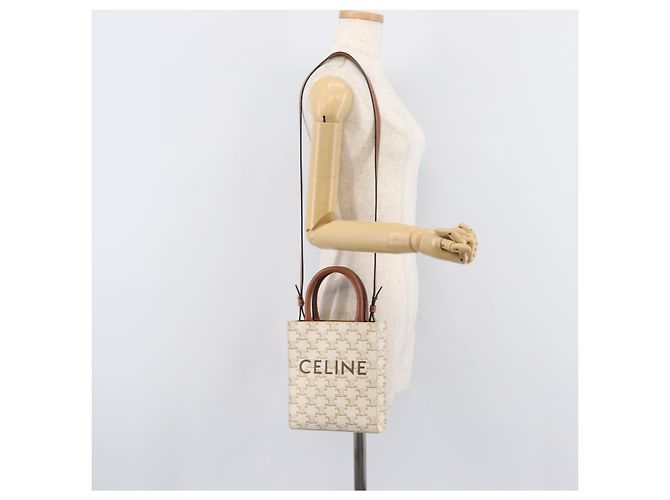 Céline CELINE Triomphe Mini Vertical Cabas Mala de Mão PVC 2way Ivory Gold - vista 22