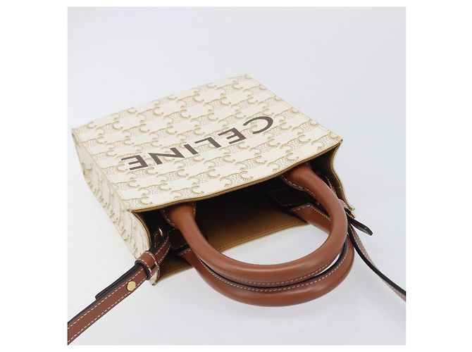 Céline CELINE Triomphe Mini Vertical Cabas Mala de Mão PVC 2way Ivory Gold - vista 6