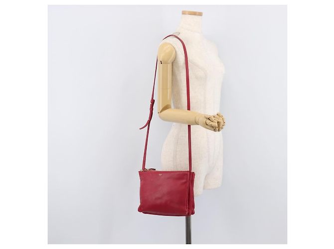 Céline CELINE Trio Shoulder Bag Leather Red Gold Tone - vista 25