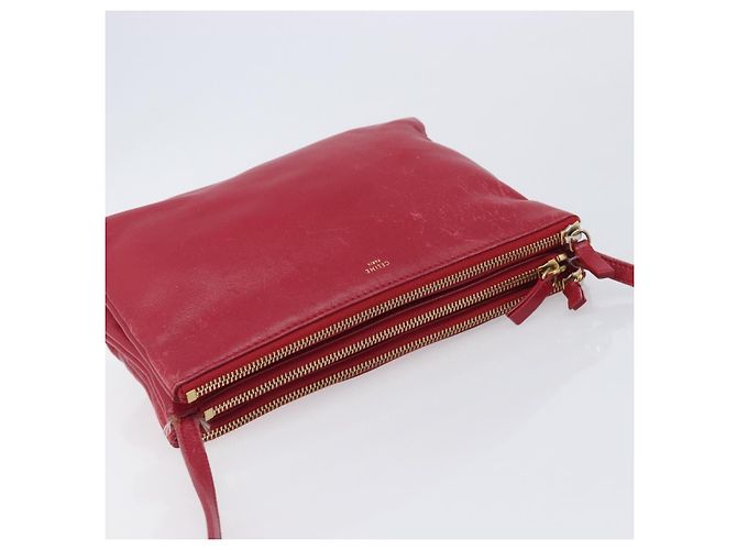 Céline CELINE Trio Shoulder Bag Leather Red Gold Tone - vista 6