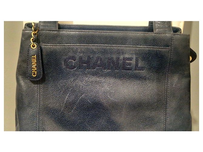 Chanel Tote Bag Leather Navy Blue - view 15