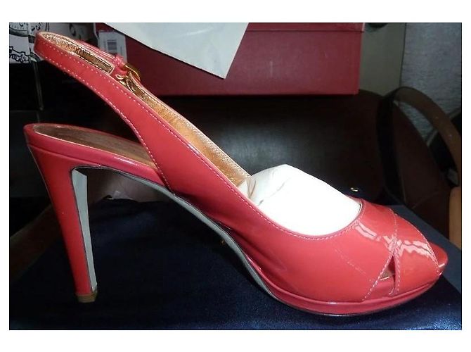 Sergio Rossi Sandales Slingback Vernis Rouge - vue 5