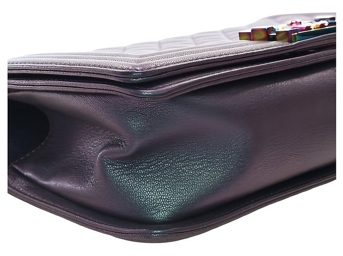 Chanel Purple Old Medium Quilted Iridescent Goatskin Rainbow Hardware Boy Flap - vista 14