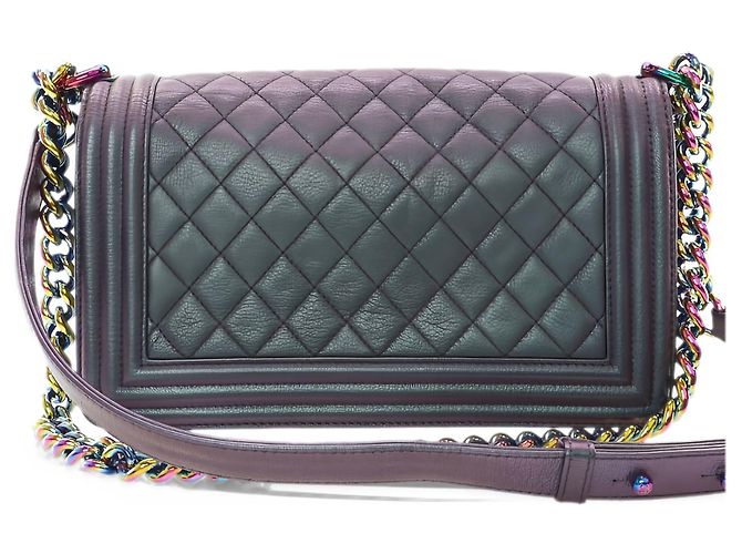 Chanel Purple Old Medium Quilted Iridescent Goatskin Rainbow Hardware Boy Flap - vista 2