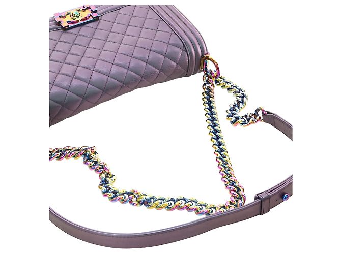 Chanel Purple Old Medium Quilted Iridescent Goatskin Rainbow Hardware Boy Flap - vista 7