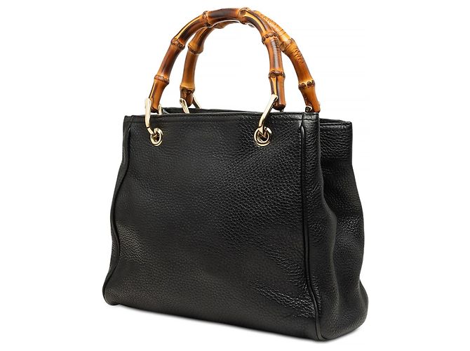 Sac à main Gucci Bamboo Shopper Small en cuir de veau noir - vue 2