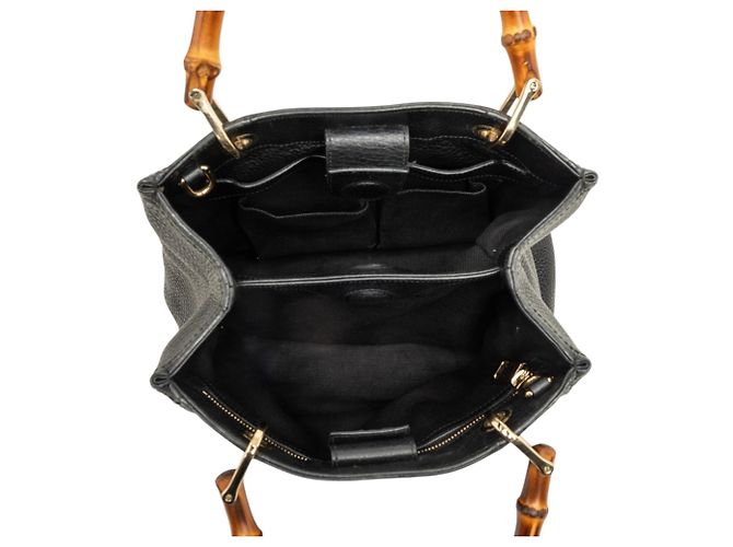 Sac à main Gucci Bamboo Shopper Small en cuir de veau noir - vue 4