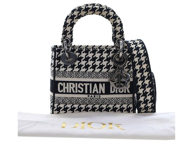Dior White Mini Embroidered Canvas Houndstooth Lady D Lite - Ansicht 5