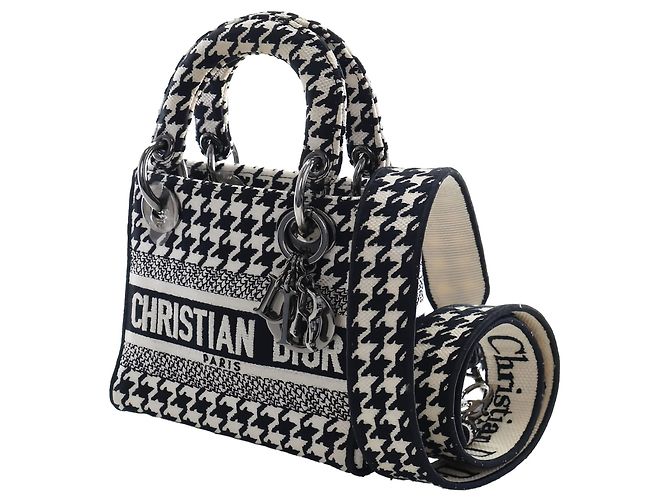 Dior White Mini Embroidered Canvas Houndstooth Lady D Lite - Ansicht 7