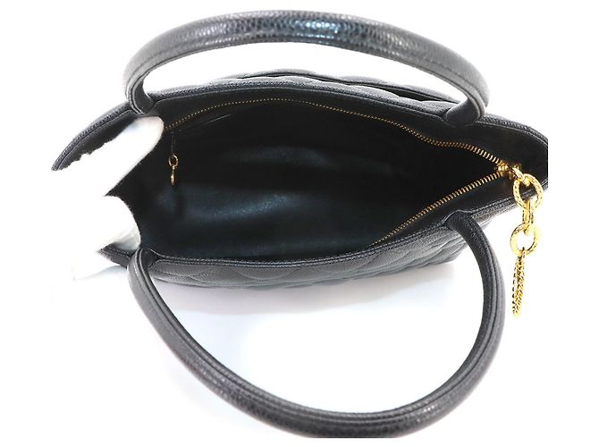 Borsa Tote Chanel Medallion in pelle di vitello granulata nera - vista 7