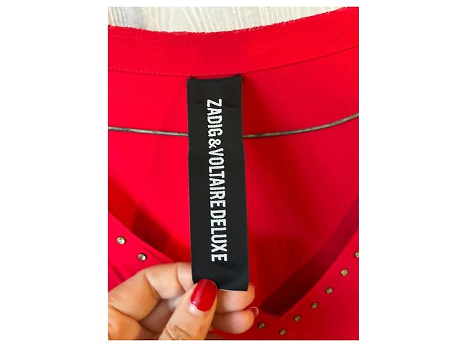 Zadig & Voltaire Robe Rouge Soie Ornée de Clous - vue 2