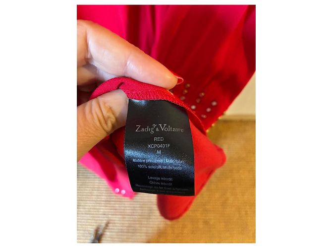 Zadig & Voltaire Robe Rouge Soie Ornée de Clous - vue 3