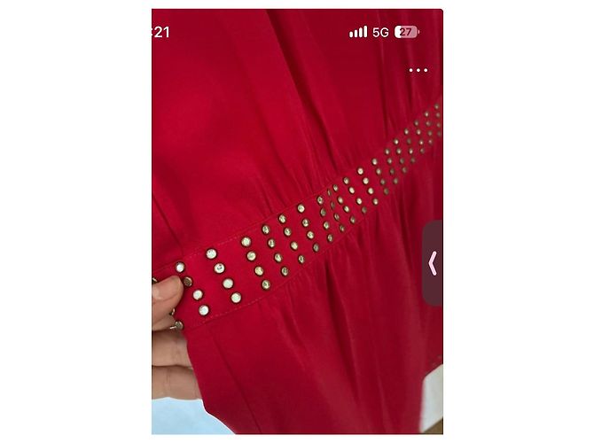 Zadig & Voltaire Robe Rouge Soie Ornée de Clous - vue 4