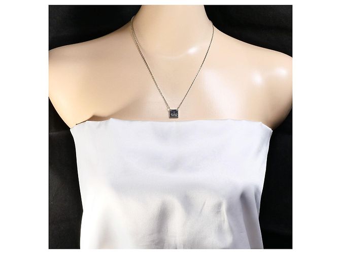 Collana Gucci con placca quadrata argentata - vista 6