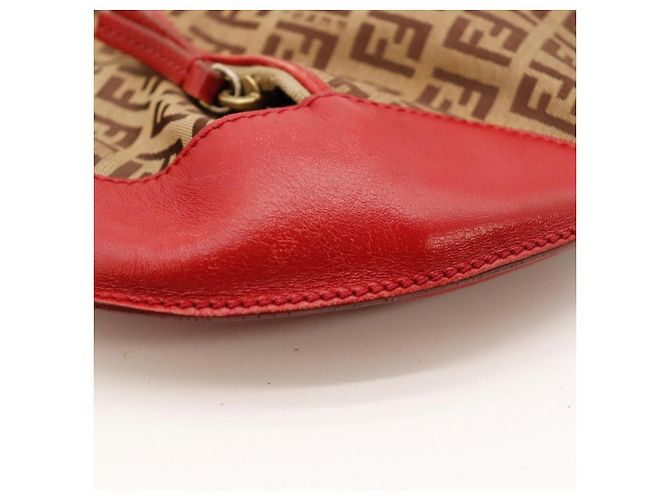 Borsa Hobo Fendi Zucca Canvas Leather Brown Red - vista 10