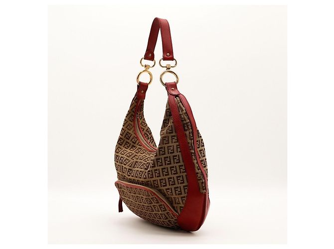 Borsa Hobo Fendi Zucca Canvas Leather Brown Red - vista 2