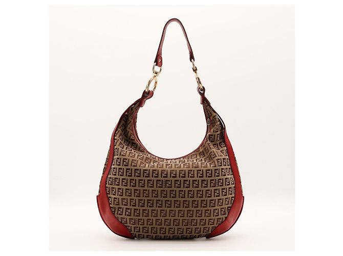 Borsa Hobo Fendi Zucca Canvas Leather Brown Red - vista 3