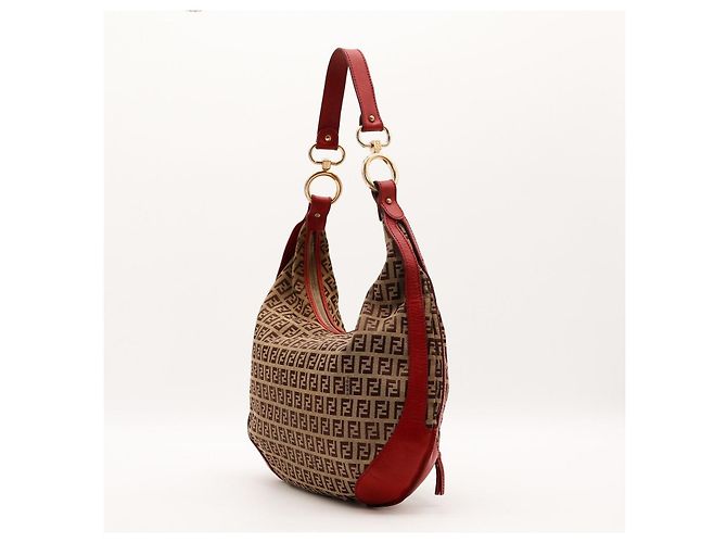 Borsa Hobo Fendi Zucca Canvas Leather Brown Red - vista 4
