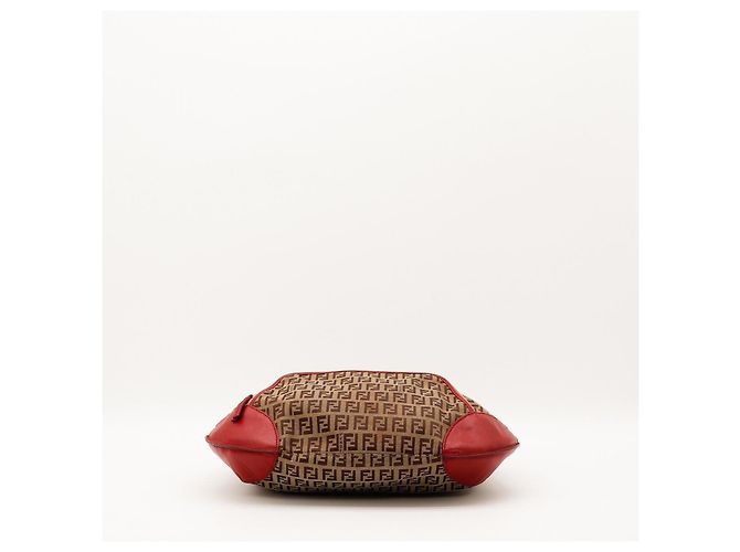 Borsa Hobo Fendi Zucca Canvas Leather Brown Red - vista 5
