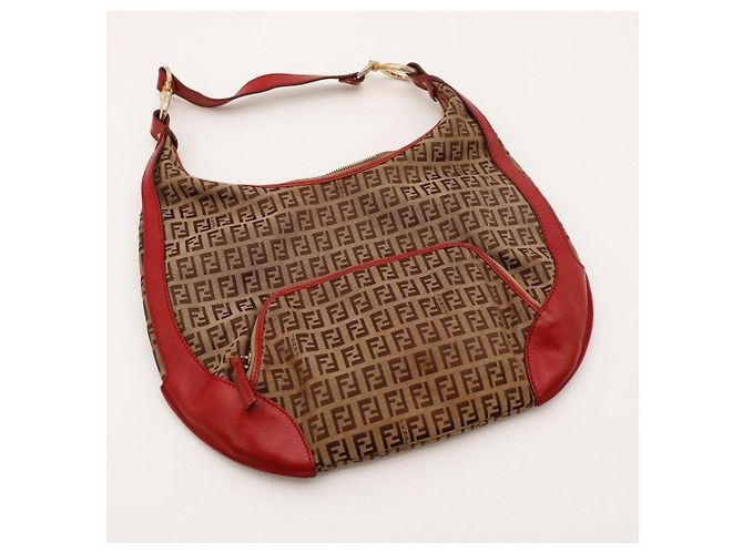 Borsa Hobo Fendi Zucca Canvas Leather Brown Red - vista 6
