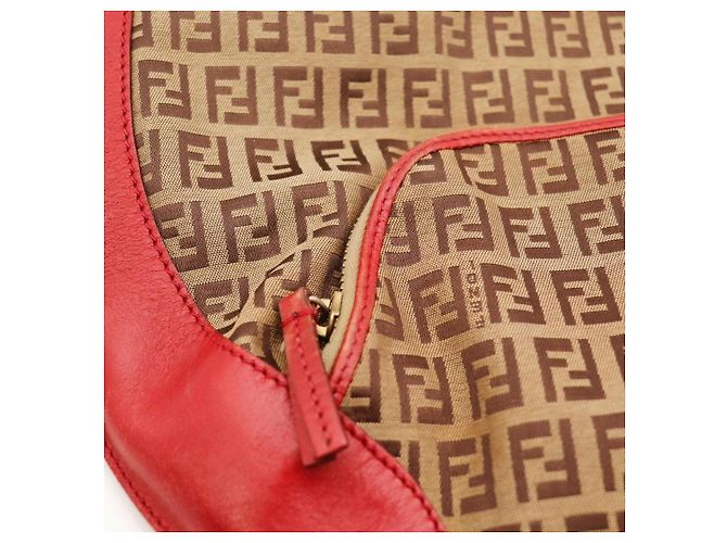 Borsa Hobo Fendi Zucca Canvas Leather Brown Red - vista 7