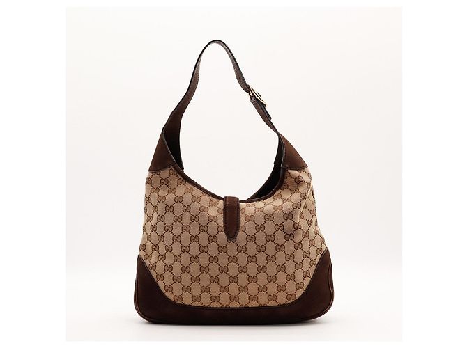 Borsa Hobo Gucci Monogram Canvas Pelle Brown - vista 3