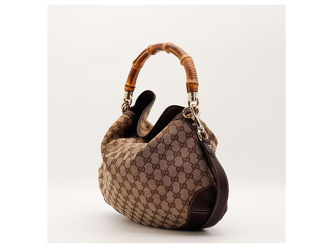 Bamboo Borsa Hobo Gucci Manico in Bambù Tela Monogramma Marrone - vista 2