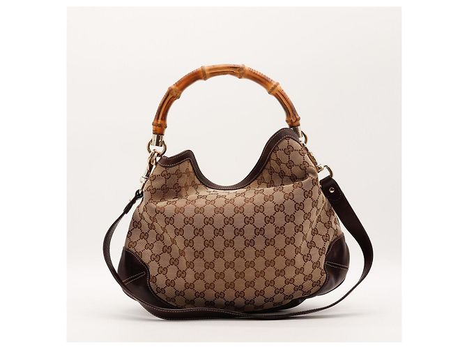 Bamboo Borsa Hobo Gucci Manico in Bambù Tela Monogramma Marrone - vista 3