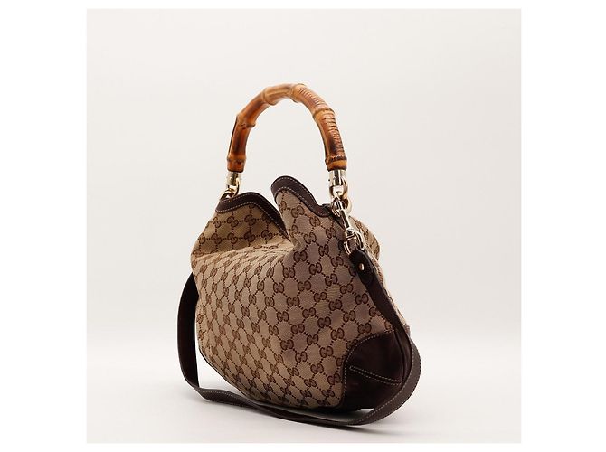 Bamboo Borsa Hobo Gucci Manico in Bambù Tela Monogramma Marrone - vista 4