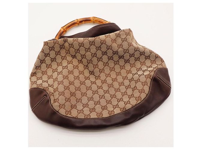 Bamboo Borsa Hobo Gucci Manico in Bambù Tela Monogramma Marrone - vista 6