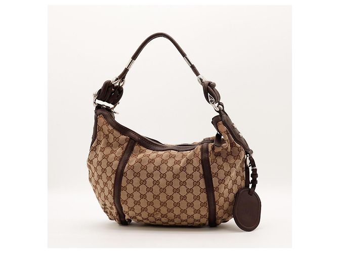 Borsa Hobo Gucci GG Supreme Canvas Leather Brown - vista 3