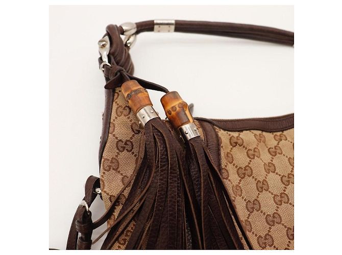 Borsa Hobo Gucci GG Supreme Canvas Leather Brown - vista 7
