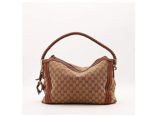 Borsa Hobo Gucci Monogram Canvas Pelle Brown - vista 3