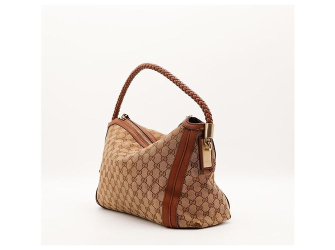 Borsa Hobo Gucci Monogram Canvas Pelle Brown - vista 4