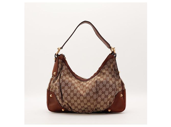 Borsa Hobo Gucci Monogram Canvas Pelle Brown - vista 3